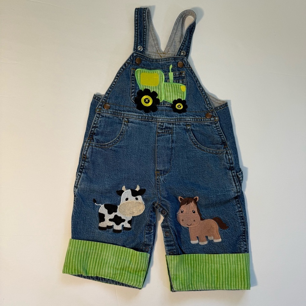 Baby gap Denim Overalls Farm Appliqués embroidery handmade 6-12 months boy‎